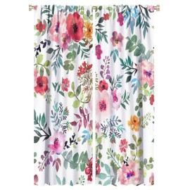 Floral Blackout Windows Curtains, Watercolor Floral Pink Floral Curtain Decoration Pink Curtains, for Home Living Room Bedroom Decor 42x63in 2 Panels