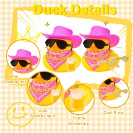 MuMyer Rubber Duck Car Ornaments, 2 Pcs Funny Yellow Duck Car Dashboard Decorations Accessories with Cowboy Hat Mini Scarf Necklace and Sunglasses for Desk Office Decor(1.9 inch)