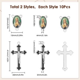 SUNNYCLUE 1 Box 20Pcs Medal Charms Enamel Rosary Cross Charms Links Antique Silver Alloy Black Tibetan Easter Vintage Crucifix Charm for jewellery Making Charms Diy Crafts Bracelet Women