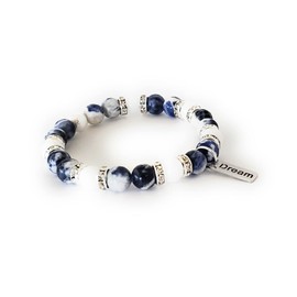 Blue Sodalite Bead Bracelet with White Jade for Calming and Soothing Energy Dream Charm Bracelet