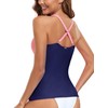 RELLECIGA Women's Light Pink+Navy Blue V Neckline Ruched Tankini Top