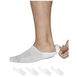 vitsocks Men's Invisible No Show Trainer Socks (4x PACK) Thin Soft Cotton Anti Slip Grips, white, 9-11.5