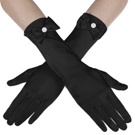 Quilax Black Princess Gloves, Girl Long White Gloves, Black Glove Women Formal for Birthday, Wedding, Costume Party