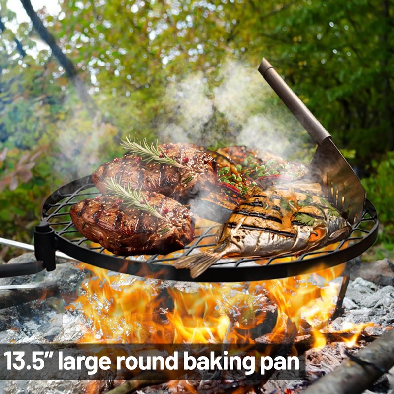 AVOFOREST Swivel Campfire Grill Grate Heavy Duty Camping Grill 360°