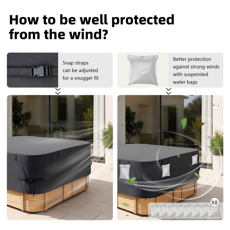 Wnanan Hot Tub Waterproof Cover, 90"X90" Heavy Duty Protector, Dust