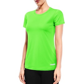 Womens Running Shirts Dry Fit Short Sleeve(Neon Green,M)