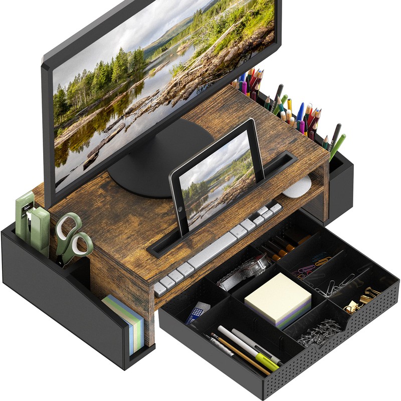 Simple Houseware Desk Monitor Stand Riser with Adjustable Organizer Tray,