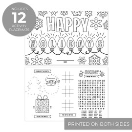 Holiday Themed Coloring Activity Placemats / 12 Christmas Coloring Sheets / 11" x 17" Kids Winter Drawing Paper/Happy Holidays Disposable Placemats/Made in The USA