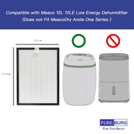 PUREBURG Replacement Filter Compatible with Meaco 12L 12LE Low Energy Dehumidifier (Not Fit MeacoDry Arete One Series)