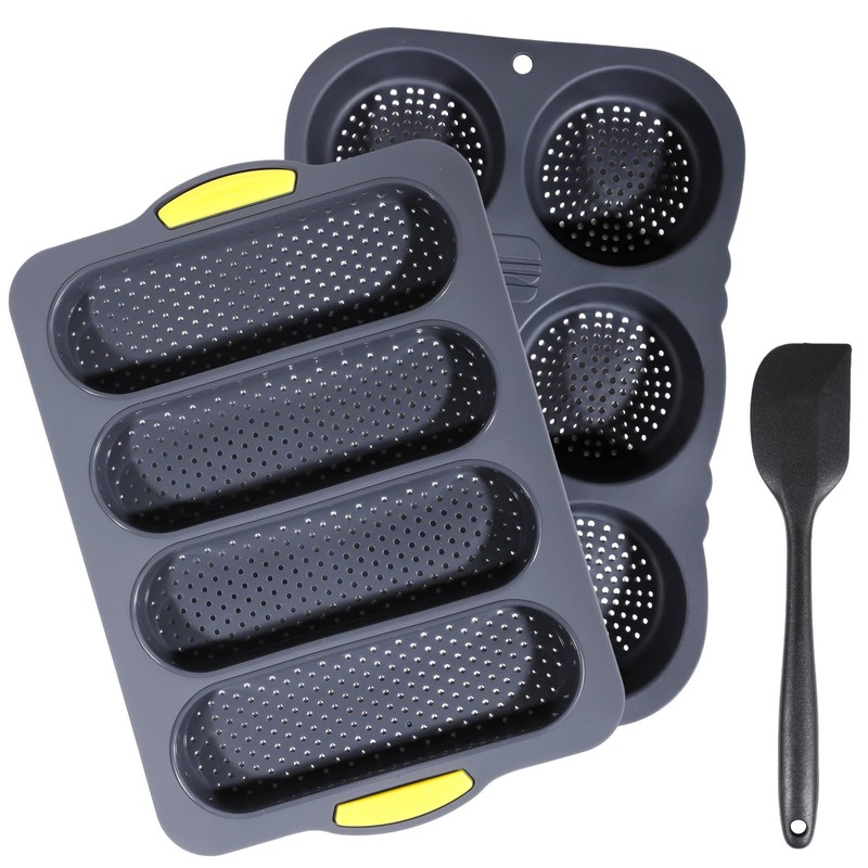 OMISTAR 3 PCS Silicone Baguette Pan and Hamburger Bun Pan