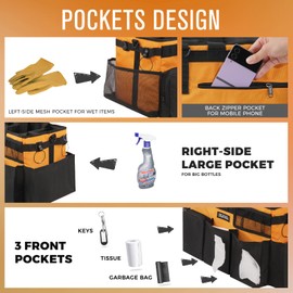 SCAVATA Wearable Cleaning Caddy Bag, Cleaning Caddy Supplies Organizer with Handle & Shoulder Straps for Housekeepers, Under Sink & Car Cleaning Tool Organizers with 4 Foldable Divider (Orange)