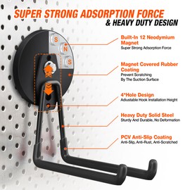 2 Pack Large Strong Magnetic Hooks For Hanging Heavy Duty, 3.5in Neodymium Magnet Storage Utility Hooks Industrial Magnet Hook Steel Long Magnetic Holder Hanger Organizer For Garage Garden Power Tools