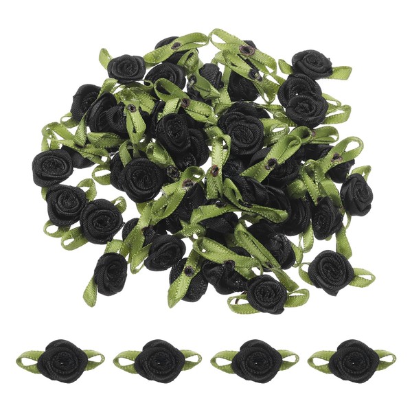 sourcing map 30 Pcs Black Mini Ribbon Bows Roses 5/8"