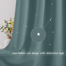 NICETOWN Blackout Kids Curtains for Boys Bedroom Star Cut Out Curtains for Nursery Room Twinkle Noise Reduce Curtain Drapes for Baby Grommet Top Curtains, 1 PC, 42" W x 63" L, Greyish Blue