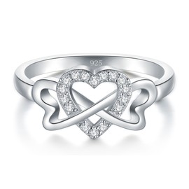 BORUO Love Heart Eternity Band-925 Sterling Silver Rings for Women-Platinum Plated Over Sterling Silver Wedding Band- Promise Rings For Her-Silver Rings For Women, 2mm, Size 7.5