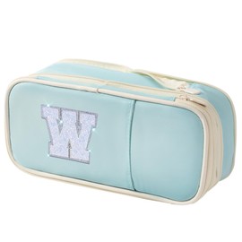 Janhavi Preppy Pencil Case, Initial Pencil Pouch for Back to School, Preppy Girl Stuff for School Supplies, Gift Idea for Birthday, Thanksgiving, Christams-Blue W