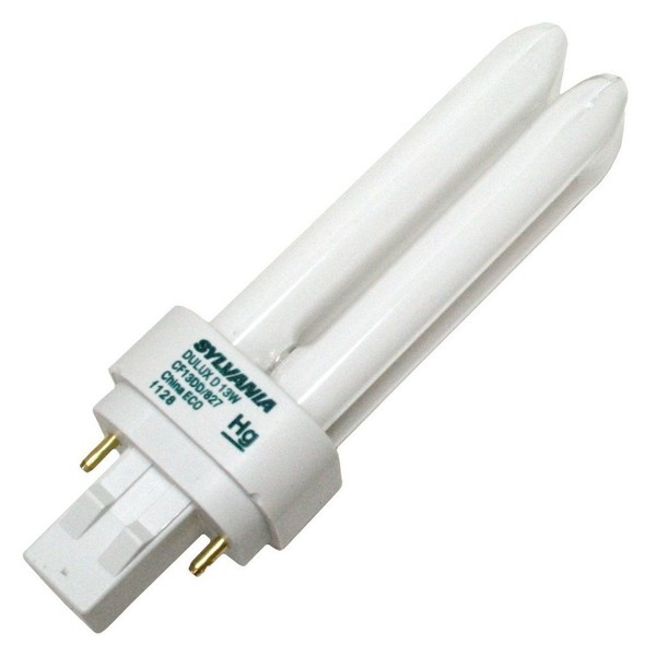 Sylvania 21117 (12-Pack) CF13DD/827/ECO 13-Watt Double Tube Compact Fluorescent Light Bulb, 2700K, 780 Lumens, 82 CRI, T4 Shape, GX23-2 Bi-Pin Base