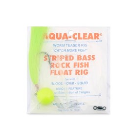 Aqua-Clear, Blood Worm Teaser Rig, Striped Bass/Rockfish/Drum, 7/0 Nickel Octopus Hook, AFW Swivel, 60 lb / 27.2 Grand Slam Mono, T-Standoff, Chrtrse Float, Chrtrse Hair