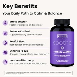 WellPath Soothe Cortisol Manager - Cortisol Supplements for Women with KSM-66® Ashwagandha & L-Theanine - Stress Support, Detox - 11-in-1 Complex, Vegan, Made in USA, Non-GMO, 60 Ct