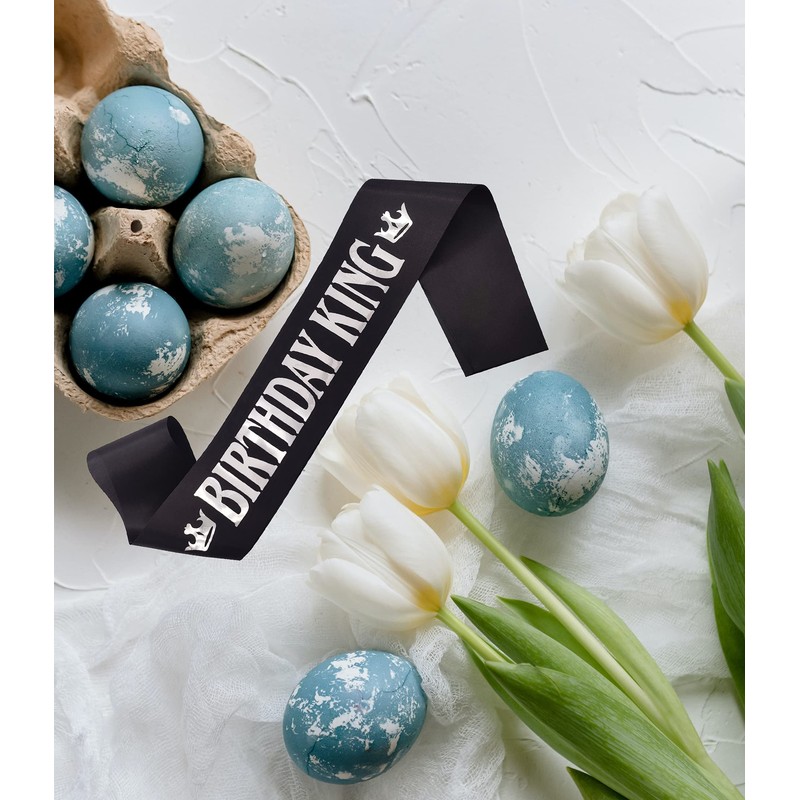 Birthday King Sash for Men,Birthday Boy Party Decoration Supplies,Silver Foil