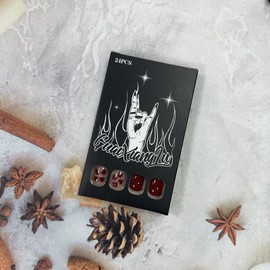 Maple Leaf Press on Nails Short Square Fake Nails Wine Red Fall False Nails Cute Full Cover Glue on Nails with Autumn Maple Leaf Glitters Design Glossy Thanksgiving Stick on Nails for Women Girls