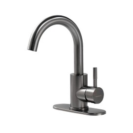 RODDEX Wet Bar Sink Faucet Stainless Steel One Hole 360 Swivel Bar Mixer with 3 Hole Cover Deck Plate Small Modern Single Handle Kitchen Tap for Bath Bathroom Sink Prep Sink, Dark Grey
