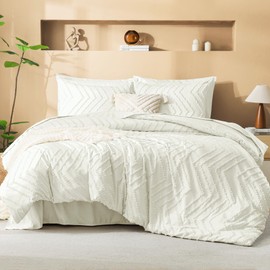 Litanika Ivory California King Size Comforter Set with Sheets - 7 Pieces Bed in a Bag California King Boho Tufted Complete Bedding Sets with Comforter, Sheets, Pillowcases & Shams