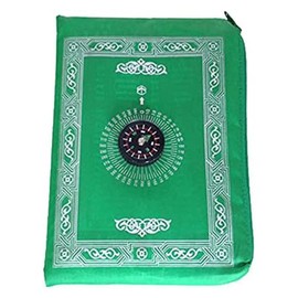 2 UR DOOR Travel Friendly Foldable Portable Waterproof Pocket Prayer Mat with Compass - Polyester Washable Janamaz, 100 x 60 cm, Ideal Travel Prayer Rug - Gift for Muslims (Green)