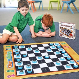 SOKA Chess & Draughts Giant Board Game Set Checkers Classic Entertainment Fun Game Playmat Rug Carpet Travel Board Games Activities for Kids Children Boys Girls and Family – Indoor or Outdoor Play