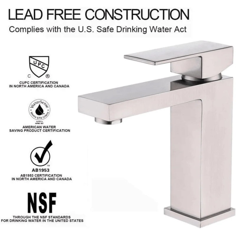 Solid Brass Single Handle Bathroom Faucet Modern Square Design Heavy