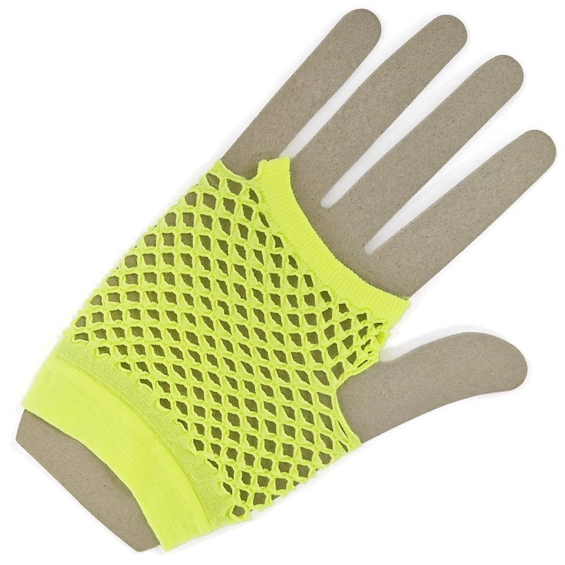 Komonee Yellow Short Fishnet Hand Gloves Fingerless Party Fancy Dress