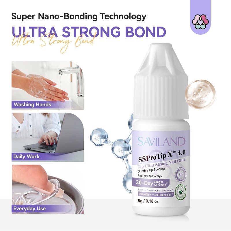 SAVILAND Strong Nail Glue for Acrylic Nails Press On Nails: