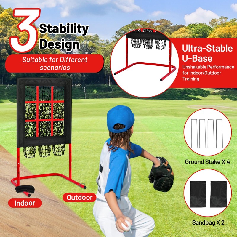 9 Hole Pitching Net with Strike Zone, More Stable Base