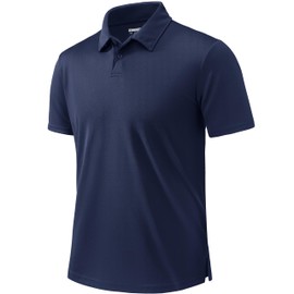 MAGCOMSEN Men's Polo Shirts Short Sleeve Collared Performance Dry Fit Breathable Golf Athletic Casual Navy Blue, S