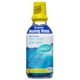 H2Ocean Healing Rinse Natural Sea Salt Oral Care - Mouth Rinse for Oral Care - Great for Piercings, Sore Throats & Gum Health - Alcohol- & Fluoride-Free Mouthwash - Lemon Ice, 16 oz