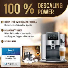 Coffeeano 50x descaling tablets XL for fully automatic coffee machines and coffee makers. Descaling tabs compatible with Jura, Siemens, Krups, Bosch, Miele, Melitta, WMF and many more