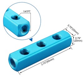 Baomain Manifold Block Pneumatic 3 Way 6 Port 1/4" PT Threaded Ports Quick Connect Air Hose Inline