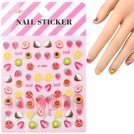 Ipotkitt 5 Sheets Colorful Fruit Theme Paper Nail Art Stickers Cute Strawberry Lemon Orange Adhesive Stickers for DIY Decoration Album Frame Mirror Craft