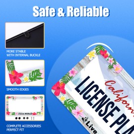 Aloha License Plate Frame Beautiful Hibiscus Flower License Plate Stainless Steel Funny License Plate Holder Hawaii Car Accessories Decoration with Screws Fits Standard Vehicles Size 12.3" x 6.3"