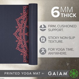 Gaiam Yoga Mat Premium Print Extra Thick Non Slip Exercise & Fitness Mat for All Types of Yoga, Pilates & Floor Workouts, 6mm, Pink Marrakesh