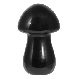 mookaitedecor Set of 2 Black Obsidian Crystal Mushroom Sculpture Hand Carved Mini Mushrooms Statue Figurine Pocket Stone for Healing Reiki Balancing Home Decor