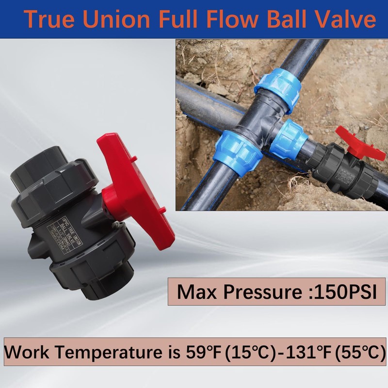 PVC Union Ball Valve, 1 Inch (DN25) True Union Full