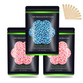 Wax Beads for Hair Removal 10.5oz (300g), Auperwel Hard Wax Beads Beans for Sensitive Skin Brazilian Waxing, Face, Bikini, Eyebrow, Legs, Painless for Women Men, 3 packs Kit with 10 Sticks