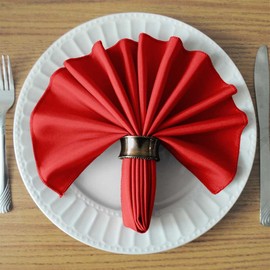 TableLinensforLess 17"x17" Polyester Cloth Napkins, Set of 12 (Holiday Red) | Easy-Care, No-Iron Finish, Superior Color Retention, Machine Washable