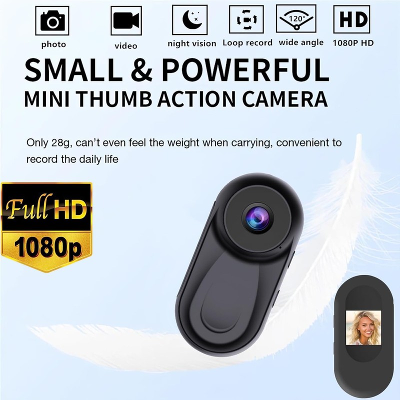 OBEST Mini Body Camera,1080P Wearable Action Body Cam,Thumb Size Hands