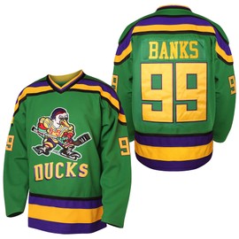 Mighty Ducks Jersey #96 Charlie Conway #99 Adam Banks #33 Greg Goldberg #66 Gordon Bombay Movie Hockey Jersey White Green (99 Green, XX-Large)
