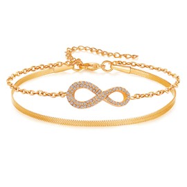 LParkin Layered Bracelet Rose Gold Women's Elegant Bracelet Women's Gold, Stainless Steel Adjustable Bracelet Gifts for Daughter Best Friend Girls Mum (Rose Gold)