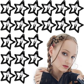 Alpinleux 20 Pcs Black Star Hair Clips, Fashion Non-Slip Star Clips, Metal Snap Stars Clips Hair, Stars Hair Barrettes Accessories for Women (1.18"/3cm)
