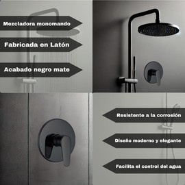 CNX MEER Faucets Mezcladora para Regadera de Baño, Mezcladora Redonda Monomando, Mezcladora de Acero Inoxidable (Negro mate)