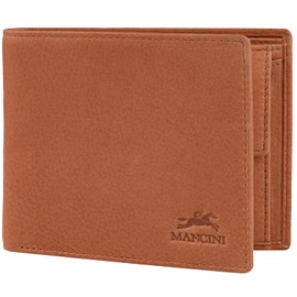 Mancini Bellagio Top Grain Leather RFID Secure Billfold with Coin Pocket, Cognac